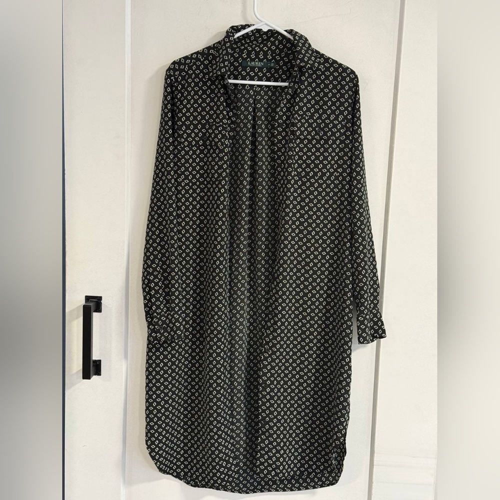 Ralph Lauren Black and White Geometric Long Sleeve Dress